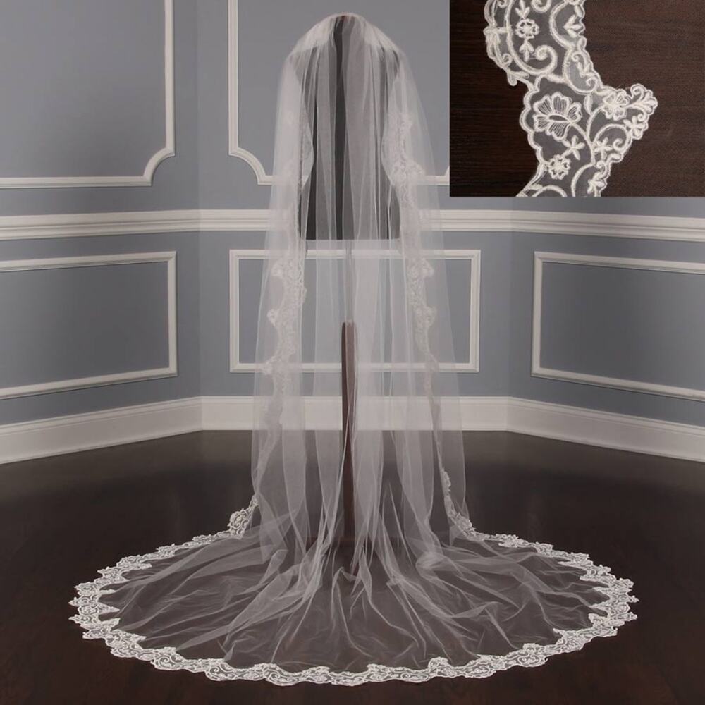 ST PUCCHI M1295 Diamond White Silver Chapel  Long Bridal Wedding Veil